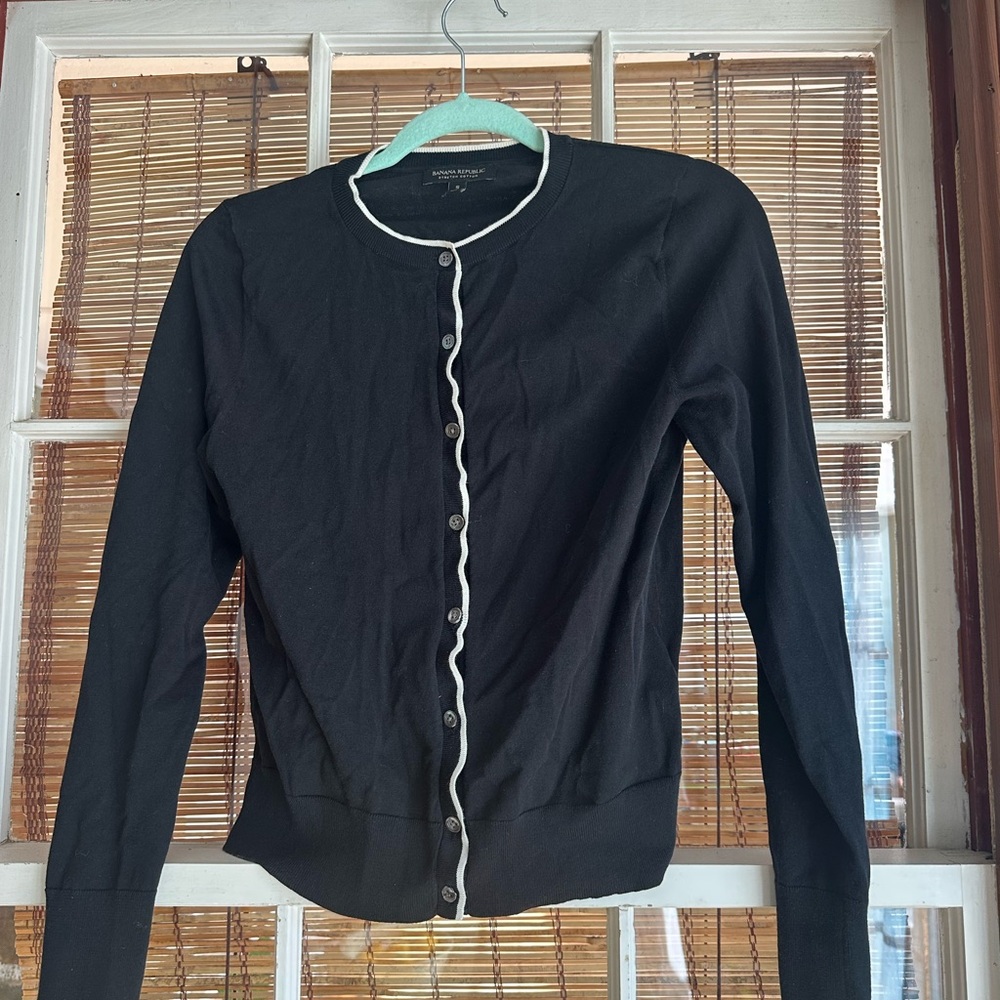 Banana Republic black button up sweater.